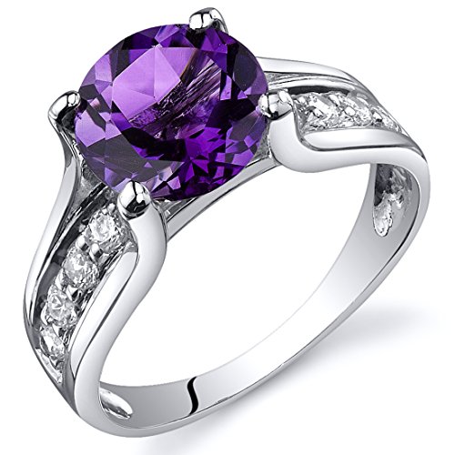 Amethyst solitaire style ring sterling silver rhodium n…