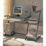 Contemporary Grey Metal Computer Desk w/Book Shelf and keyboard Tray
