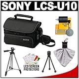 Sony LCS-U10 Small Carrying Case (Black) with Tripod + Accessory Kit for Ha ....