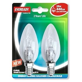 Eveready Lighting Candle ECO Halogen 28 Watt (40 Watt) SES/E14 Small Edison Screw Card of 2 EVES4877