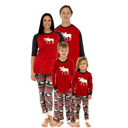 Parent Child Family Christmas Clothes Sleepwear Mom Dad Deer Striped Pajamas Set