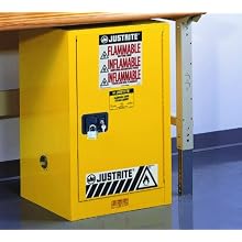 Justrite Sure-Grip EX 891220 Safety Cabinet for Flammable Liquids, 1 Door, 1 Shelf, Self Close, 12 gallon, 35"Height, 23-1/4"Width, 18"Depth, Steel, Yellow