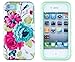 DandyCase 2in1 Hybrid High Impact Hard Pink Floral Pattern + Mint Green Silicone Case Cover For Apple iPhone 4S & iPhone 4 + DandyCase Screen Cleaner