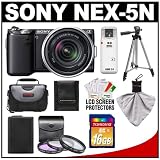 Sony Alpha NEX-5N Digital Camera Body & E 18-55mm OSS Lens (Black) with 16GB Card + Battery + 3 UV/FLD/PL Filters + Case + Tripod + Accessory Kit
