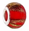 Pandora Style Charm Bead (Z204) Murano Style Lampwork Glass (14mm x 10mm) (fits Troll too) ~ Red with Copper Metallic Stripes