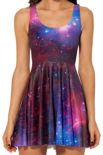 LOVEMISS Women's Galaxy Print Skater Pleated Mini Skirt Dress FBA 01 XS-XXL