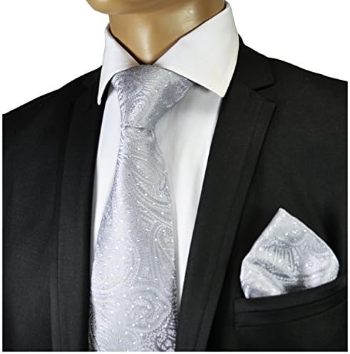 Necktie and Pocket Square . 100% Silk . Grey