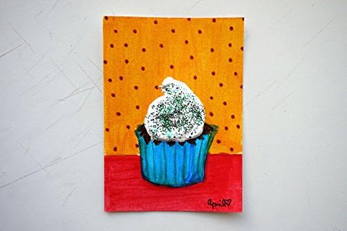 Green Glitter Sprinkles Cupcake, Original Mini Painting on Paper ACEO