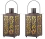 Set of 2 Iron and Glass Victorian Coach Lantern Candle Holder