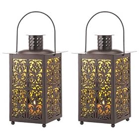 Set of 2 Iron and Glass Victorian Coach Lantern Candle Holder by Jed Mart