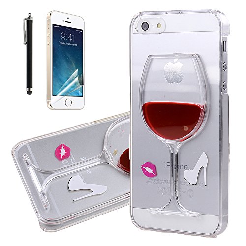 iPhone 5s Hard Case, iPhone 5s Transparent Cover, iPhone 5s PC Case, Qbily Crystal Clear Hard Plastic Cover Elegant Bling Glitter Hearts Sparkles Shinny Flowing Liquid Design Creative Novelty Shell Protective Cases for Apple iPhone 5 /5s with Anti-gl