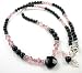 Search : Black Onyx Gemstone Necklace w/ Pink Tourmaline Crystals in .925 Sterling Silver