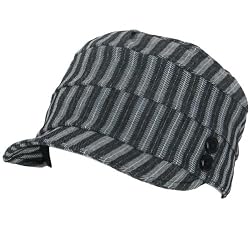 New Cotton Striped 3 Panel Cabby Cap Hat Junior Black Small Medium