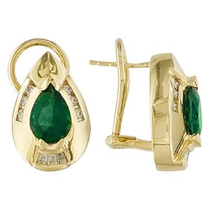14K Yellow Gold Emerald and Diamond Earrings