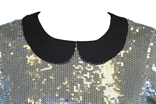 BEA YUK MUI Women's Silver Sequined Flat Collar Back Zip Top IT Sz 38 NWT