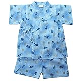 盛夏 甚平(ジンベイ) 【日本製】リップルプリント昆虫柄甚平スーツ 80cm/サックスブルー NO.OG-1603