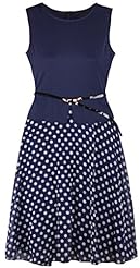 Petite Sleeveless Chiffon Belted Polka Dot Print  Dress