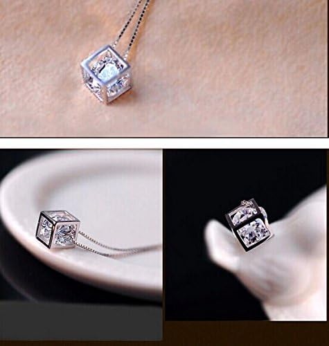 SANTHREE Love Cube Square Diamond Shape Pendant Necklace&crystal Collarbone Necklace for Sale Girls