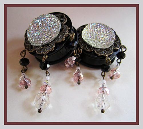 Elegant Twinkle EAR PLUGS Steampunk Dangle Earrings Gauge Size 7/16, 1/2, 9/16, 5/8, 11/16, 7/8, 1, 1 1/16" inch aka 12, 14, 16, 18, 22, 25, 28mm
