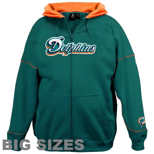 Nfl Miami Dolphins Big  &  Tall Full Zip Ot Victory Hooded Sweatshirt 3X Big