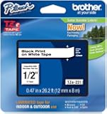 Brother P-touch ~1/2" (0.47") Black on White Standard Laminated Tape - 26.2 ft. (8m)