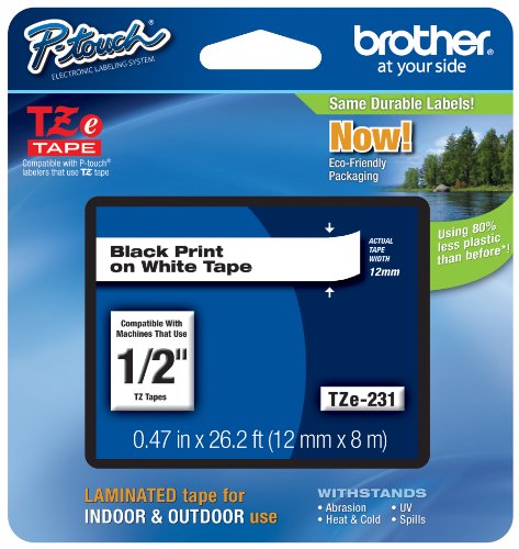 Brother Laminated Black on White Tape (TZe231)