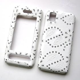 Samsung Instinct M800 Fabric Protector Hard Case Executive Snap On Image Cover White Leather With Glitter Flower