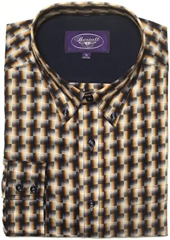 Bestall Men's Long Sleeve Anderson Dress Shirt, Small, Brown