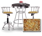 Chrome Bar Table & 2 Chrome Adjustable 24"-29" Cheetah Animal Print Fabric  ....