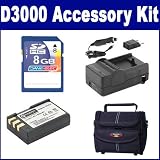 Nikon D3000 Digital Camera Accessory Kit includes: SDENEL9 Battery, SDM-179 Charger, ST80 Case, KSD48GB Memory Card