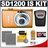 Canon PowerShot SD1200 IS Digital ELPH Camera (Orange) + Batteries + Accessory Kit