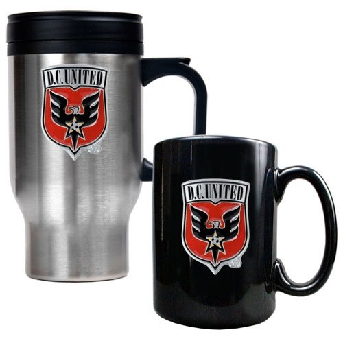 DC United MLS Stainless Steel Travel Mug and Black Ceramic Mug Set - Primary Team Logo