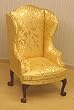 Gold Damask Dollhouse Miniature Wing Chair with Queen Anne Legs