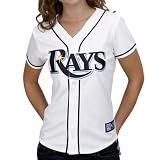 MLB Tampa Bay Rays Women's Short Sleeve 5 Button Synthetic Replica Jersey (White, Large)