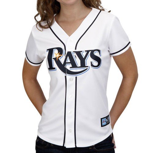 MLB Tampa Bay Rays Women's Short Sleeve 5 Button Synthetic Replica Jersey (White, Medium)