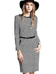 Houndstooth Print Vintage Long Sleeves Midi Dress 