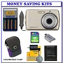 Pentax Optio E70 10MP Digital Camera with 3x Optical Zoom and 2.4 inch LCD (Gold) + Willoughby's 4GB Secure Digital Package
