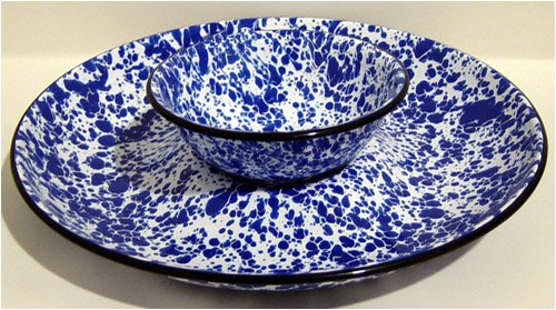 Enamelware Chip & Dip Set, Blue Marble