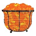 WBM 8-Inch Wide and 7-Inch Tall Round Basket Lamp filled with Himalayan Natural Crystal Salt Chuncks