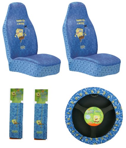 SpongeBob Auto Accessories Set - Seat Covers, Steering Wheel Cover & Shoulder Pads