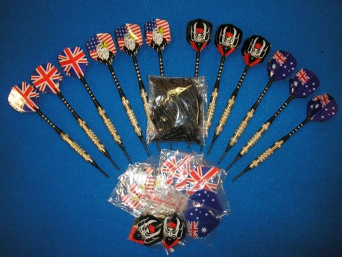 12 Karella-Dartpfeile mit Shaft Alu Stripe medium ca. 17g + 100 Softspitzen + 30 Flys HERBSTAKTION!