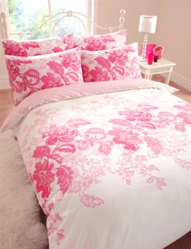 PINK FLORAL PRINT DOUBLE DUVET COVER BED SET