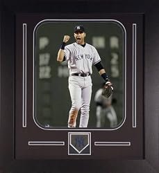 Derek Jeter New York Yankees MLB Framed Photograph Fist Pump in Boston with Team Medallion