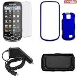 Samsung Intercept Moment 2 M910 Combo Rubber Feel Dark Blue Protective Case Faceplate Cover + LCD Screen Protector + Rapid Car Charger + Black Horizontal Leather Pouch for Samsung Intercept Moment 2 M910