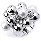 High Fashion Solid Sterling Silver Rhodium Plated Ring with 7 Round Silver Balls and 3 White Pearls