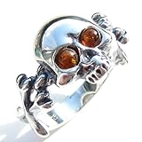 IMAGE OF Baltic Honey Amber and Sterling Silver Jolly Roger Ring Sizes 5,6,7,8,9,10,11,12