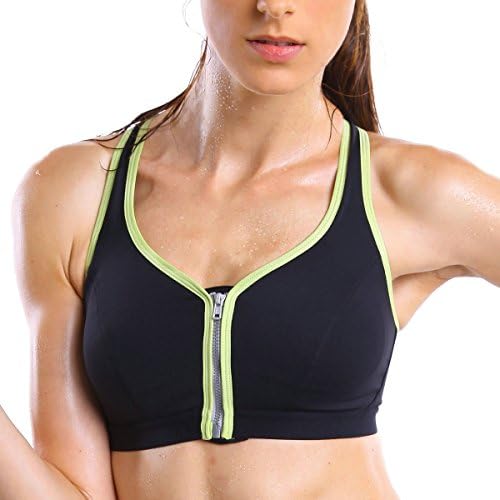 La Isla Women's Hight Support Active Zipped Plunge Front Fastening Sports Bra