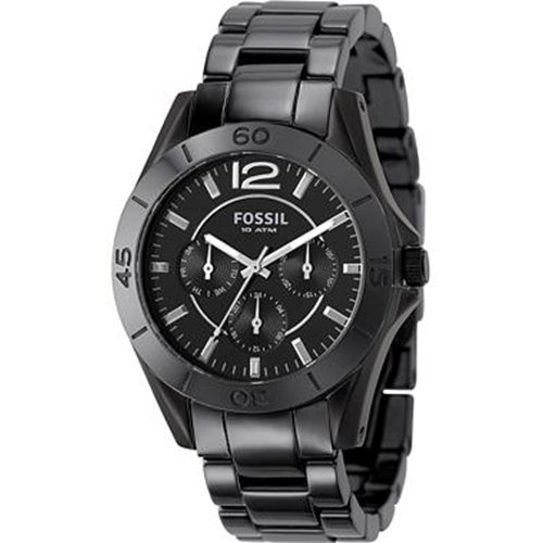 Fossil Women's CE1003 Black Ceramic Bracelet Black Analog Dial Multifunction Watch