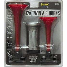 12V RED TWIN/DOUBLE CAR COMPLETE AIR HORN SET CHEX