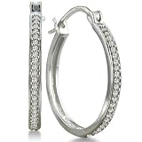 Best Price 1/4ct Diamond Hoop Earrings Set in Sterling Silver 1 inch